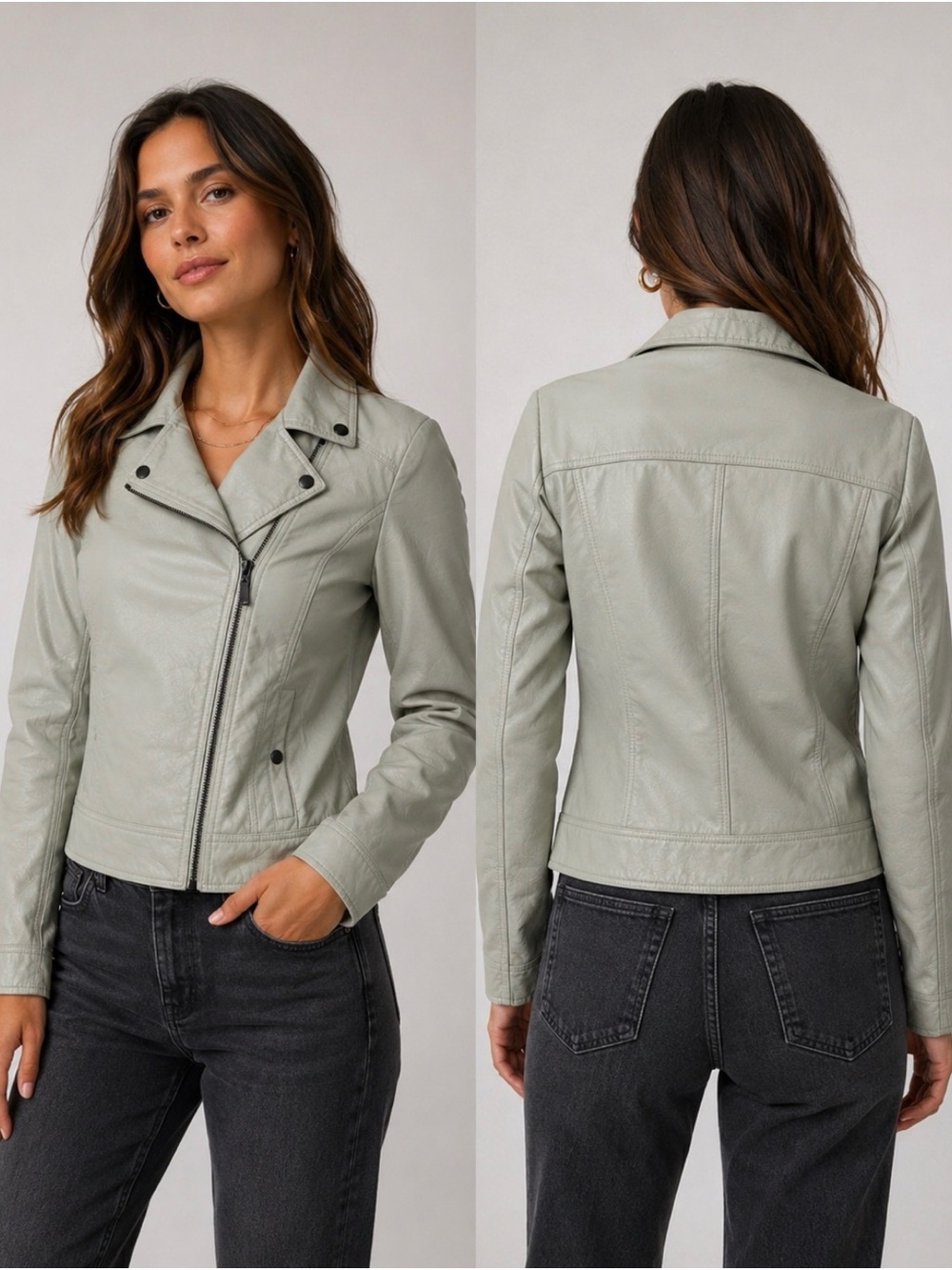 NWT Womens Light Creme Faux Leather Jacket Size Medium